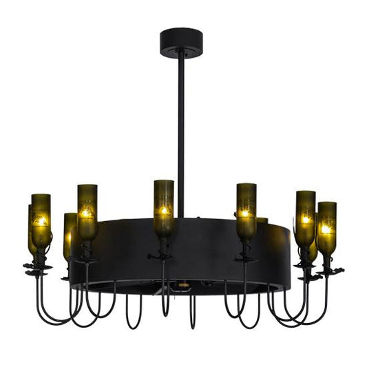 Meyda Lighting Tuscan Vineyard 50" 12-Light Textured Black Etched Grapes Chandelier With Grapes Shade Glass and Black Fan