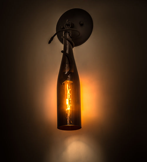 Meyda Lighting Tuscan Vineyard 6" Black Wall Sconce With Amber Wine Bottle Shade Glass