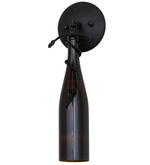 Meyda Lighting Tuscan Vineyard 6" Black Wall Sconce With Amber Wine Bottle Shade Glass