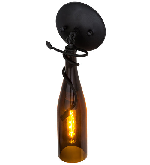 Meyda Lighting Tuscan Vineyard 6" Black Wall Sconce With Amber Wine Bottle Shade Glass