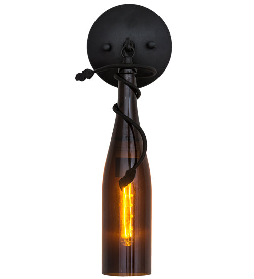 Meyda Lighting Tuscan Vineyard 6" Black Wall Sconce With Amber Wine Bottle Shade Glass