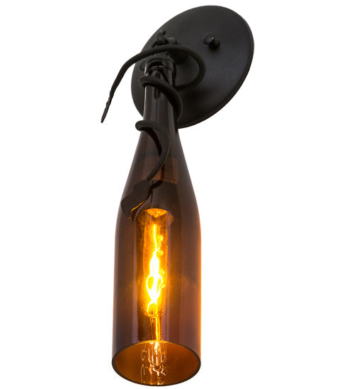 Meyda Lighting Tuscan Vineyard 6" Black Wall Sconce With Amber Wine Bottle Shade Glass