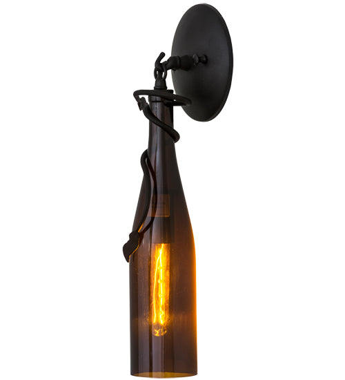 Meyda Lighting Tuscan Vineyard 6" Black Wall Sconce With Amber Wine Bottle Shade Glass