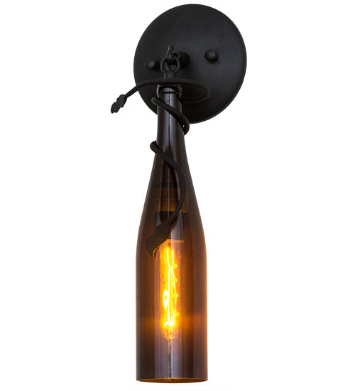 Meyda Lighting Tuscan Vineyard 6" Black Wall Sconce With Amber Wine Bottle Shade Glass