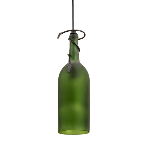 Meyda Lighting Tuscan Vineyard 69253 4" Textured Black Mini Pendant Light With Frosted Green Wine Bottle Shade Glass