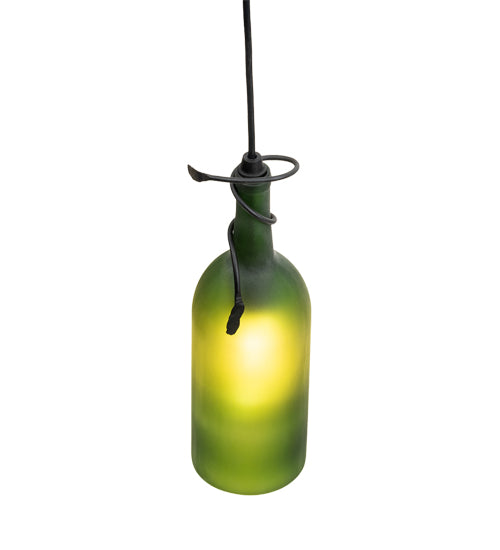 Meyda Lighting Tuscan Vineyard 69253 4" Textured Black Mini Pendant Light With Frosted Green Wine Bottle Shade Glass