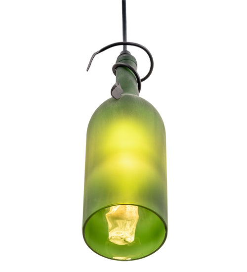 Meyda Lighting Tuscan Vineyard 69253 4" Textured Black Mini Pendant Light With Frosted Green Wine Bottle Shade Glass