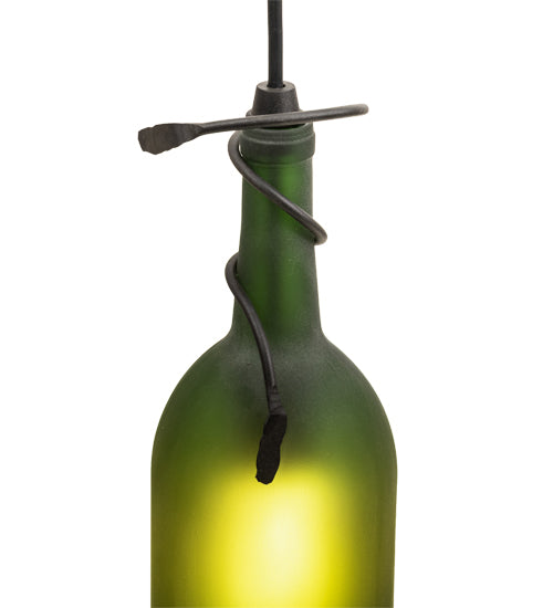 Meyda Lighting Tuscan Vineyard 69253 4" Textured Black Mini Pendant Light With Frosted Green Wine Bottle Shade Glass
