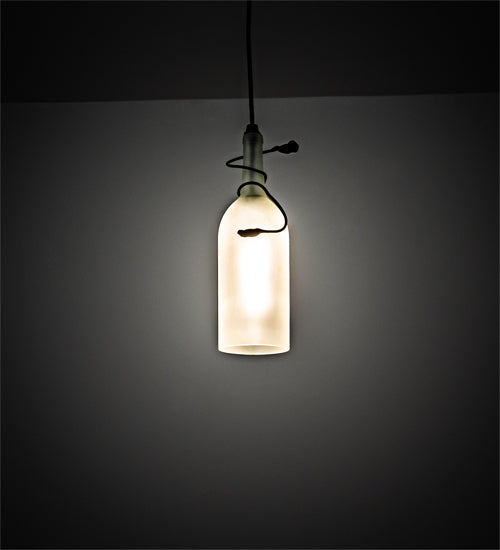 Meyda Lighting Tuscan Vineyard 71220 5" Black Mini Pendant Light With Frosted White Wine Bottle Shade Glass
