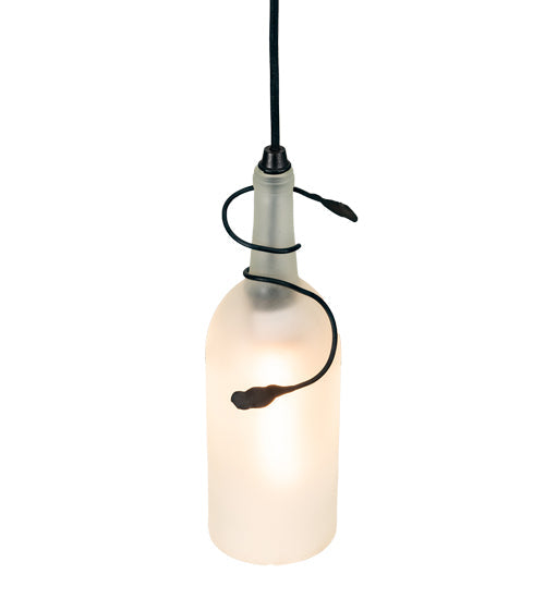 Meyda Lighting Tuscan Vineyard 71220 5" Black Mini Pendant Light With Frosted White Wine Bottle Shade Glass