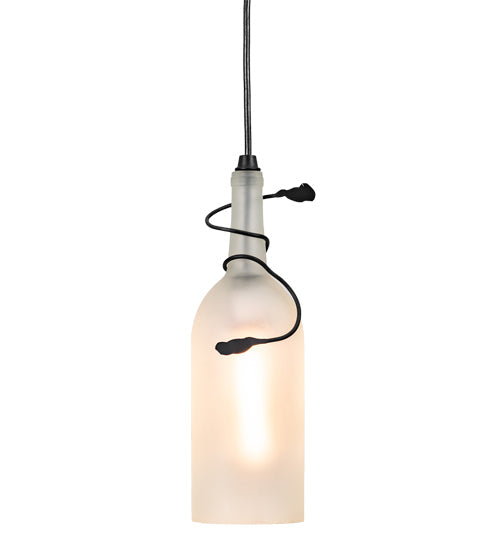 Meyda Lighting Tuscan Vineyard 71220 5" Black Mini Pendant Light With Frosted White Wine Bottle Shade Glass
