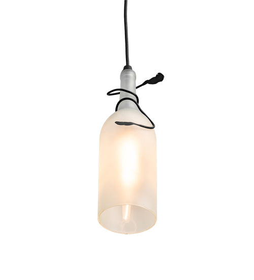 Meyda Lighting Tuscan Vineyard 71220 5" Black Mini Pendant Light With Frosted White Wine Bottle Shade Glass