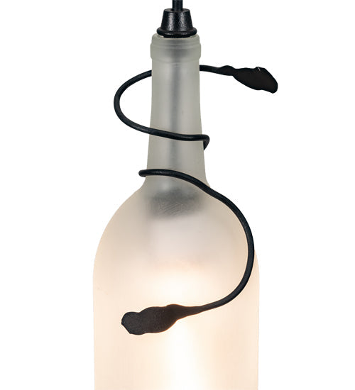 Meyda Lighting Tuscan Vineyard 71220 5" Black Mini Pendant Light With Frosted White Wine Bottle Shade Glass