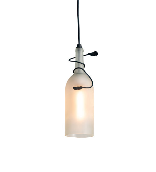 Meyda Lighting Tuscan Vineyard 71220 5" Black Mini Pendant Light With Frosted White Wine Bottle Shade Glass