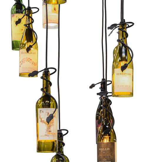 Meyda Lighting Tuscan Vineyard 72" 30-Light Steel Cascading Pendant Light With Multi-Colored Wine Bottle Shade Glass