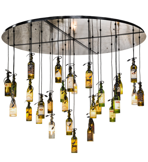 Meyda Lighting Tuscan Vineyard 72" 30-Light Steel Cascading Pendant Light With Multi-Colored Wine Bottle Shade Glass