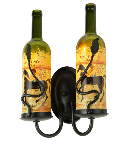 Meyda Lighting Tuscan Vineyard 9" 2-Light Textured Black Personalized Wall Sconce With Customer Supplied Bottles Shade