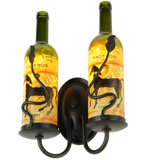 Meyda Lighting Tuscan Vineyard 9" 2-Light Textured Black Personalized Wall Sconce With Customer Supplied Bottles Shade