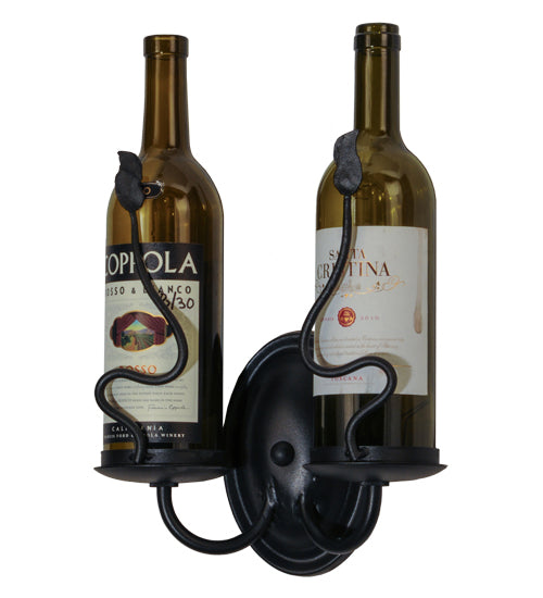 Meyda Lighting Tuscan Vineyard 9" 2-Light Textured Black Personalized Wall Sconce With Customer Supplied Wine Bottles Shade Glass