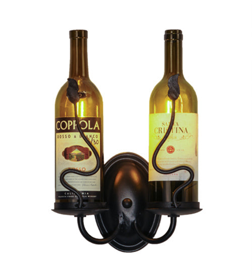 Meyda Lighting Tuscan Vineyard 9" 2-Light Textured Black Personalized Wall Sconce With Customer Supplied Wine Bottles Shade Glass