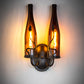 Meyda Lighting Tuscan Vineyard 9" 2-Light Textured Black Wall Sconce With 2 Amber Wine Bottle Shade Glass