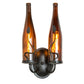 Meyda Lighting Tuscan Vineyard 9" 2-Light Textured Black Wall Sconce With 2 Amber Wine Bottle Shade Glass