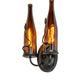 Meyda Lighting Tuscan Vineyard 9" 2-Light Textured Black Wall Sconce With 2 Amber Wine Bottle Shade Glass