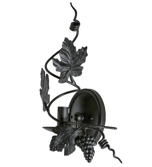 Meyda Lighting Tuscan Vineyard 9" Textured Black Personalized Wall Sconce With Yellow Wine Bottle Shade Glass