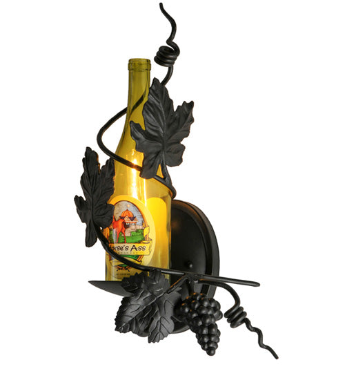 Meyda Lighting Tuscan Vineyard 9" Textured Black Personalized Wall Sconce With Yellow Wine Bottle Shade Glass