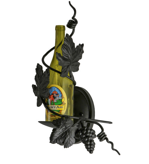 Meyda Lighting Tuscan Vineyard 9" Textured Black Personalized Wall Sconce With Yellow Wine Bottle Shade Glass