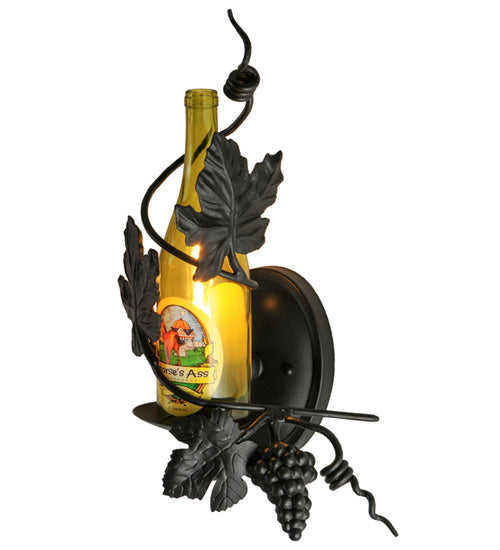 Meyda Lighting Tuscan Vineyard 9" Textured Black Personalized Wall Sconce With Yellow Wine Bottle Shade Glass