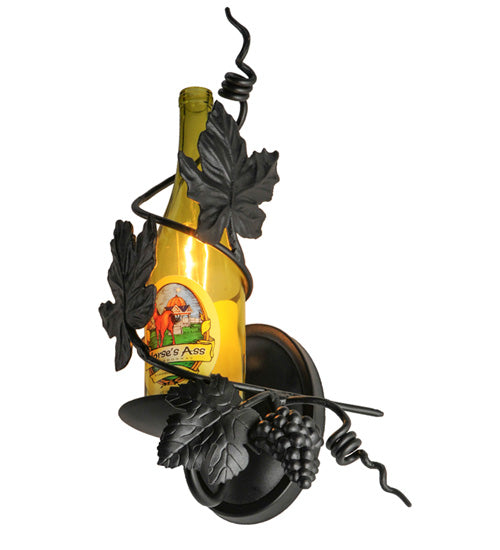 Meyda Lighting Tuscan Vineyard 9" Textured Black Personalized Wall Sconce With Yellow Wine Bottle Shade Glass