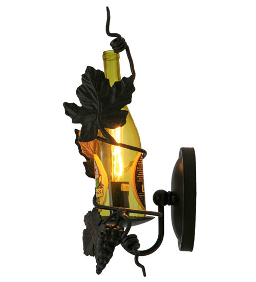Meyda Lighting Tuscan Vineyard 9" Textured Black Personalized Wall Sconce With Yellow Wine Bottle Shade Glass