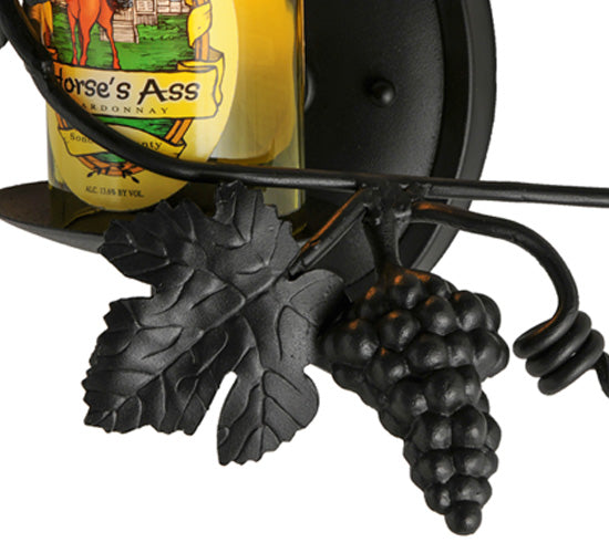 Meyda Lighting Tuscan Vineyard 9" Textured Black Personalized Wall Sconce With Yellow Wine Bottle Shade Glass
