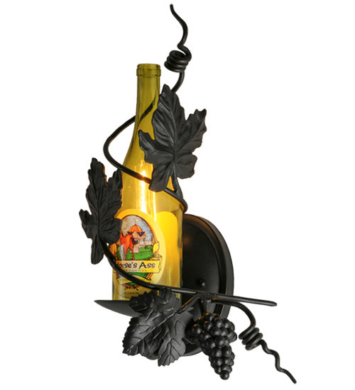 Meyda Lighting Tuscan Vineyard 9" Textured Black Personalized Wall Sconce With Yellow Wine Bottle Shade Glass