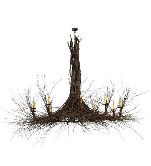 Meyda Lighting Twigs 100" 10-Light Terra Brown Chandelier With Ivory Faux Candlelight