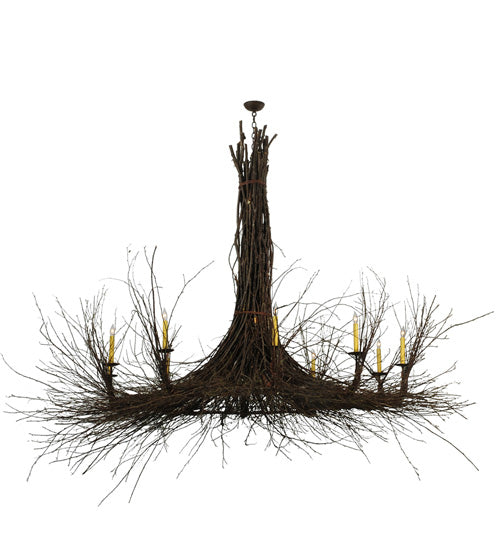 Meyda Lighting Twigs 100" 10-Light Terra Brown Chandelier With Ivory Faux Candlelight