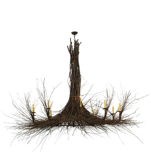 Meyda Lighting Twigs 100" 10-Light Terra Brown Chandelier With Ivory Faux Candlelight