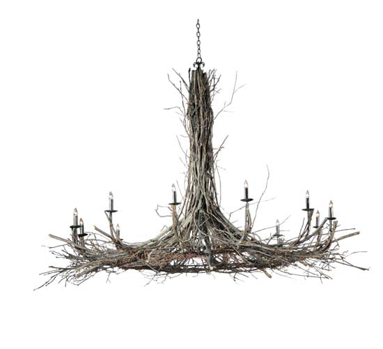 Meyda Lighting Twigs 132" 12-Light Mahogany Bronze Chandelier With Faux Candlelight