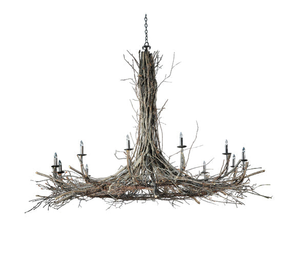 Meyda Lighting Twigs 132" 12-Light Mahogany Bronze Chandelier With Faux Candlelight