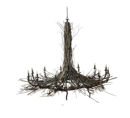 Meyda Lighting Twigs 132" 12-Light Mahogany Bronze Chandelier With Faux Candlelight