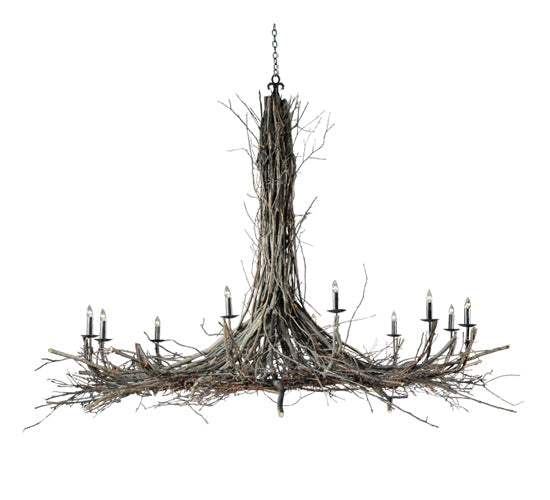 Meyda Lighting Twigs 132" 12-Light Mahogany Bronze Chandelier With Faux Candlelight