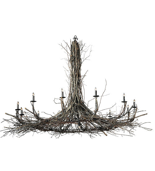 Meyda Lighting Twigs 132" 12-Light Mahogany Bronze Chandelier With Faux Candlelight
