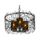 Meyda Lighting Twigs 14" 3-Lights Pewter Pendant Light With Frosted Amber Shade Glass