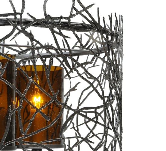 Meyda Lighting Twigs 14" 3-Lights Pewter Pendant Light With Frosted Amber Shade Glass