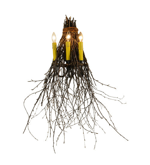 Meyda Lighting Twigs 20" 3-Light Timeless Bronze Wall Sconce With Ivory Faux Candlelight