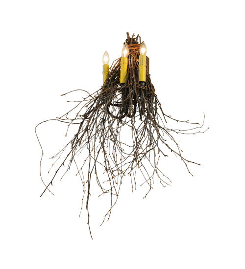 Meyda Lighting Twigs 20" 3-Light Timeless Bronze Wall Sconce With Ivory Faux Candlelight