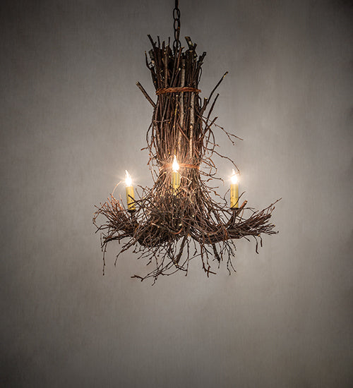 Meyda Lighting Twigs 25" 3-Light Mahogany Bronze Chandelier