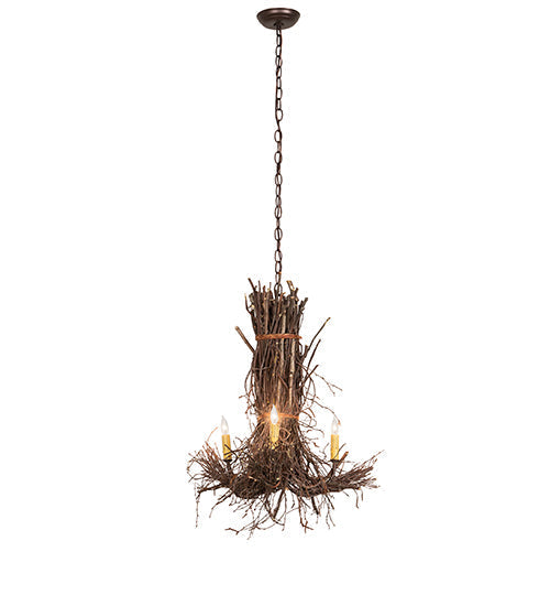 Meyda Lighting Twigs 25" 3-Light Mahogany Bronze Chandelier