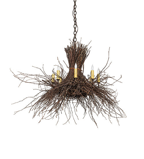 Meyda Lighting Twigs 260850 36" 8-Light Antique Copper & Natural Wood Chandelier With Ivory Faux Candlelight